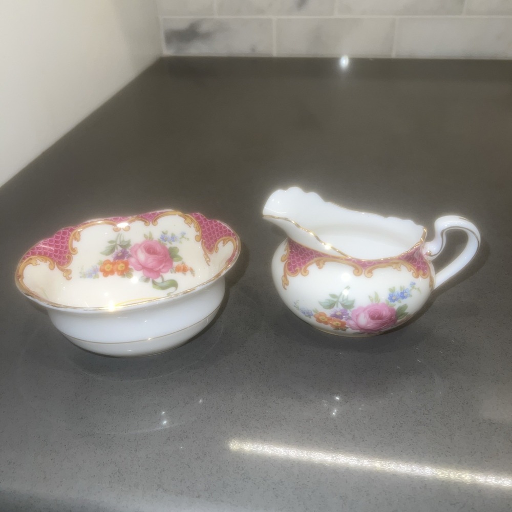 Aynsley England Bone China Cream And Sugar Set Gold Floral Ruffle Edge Creamer